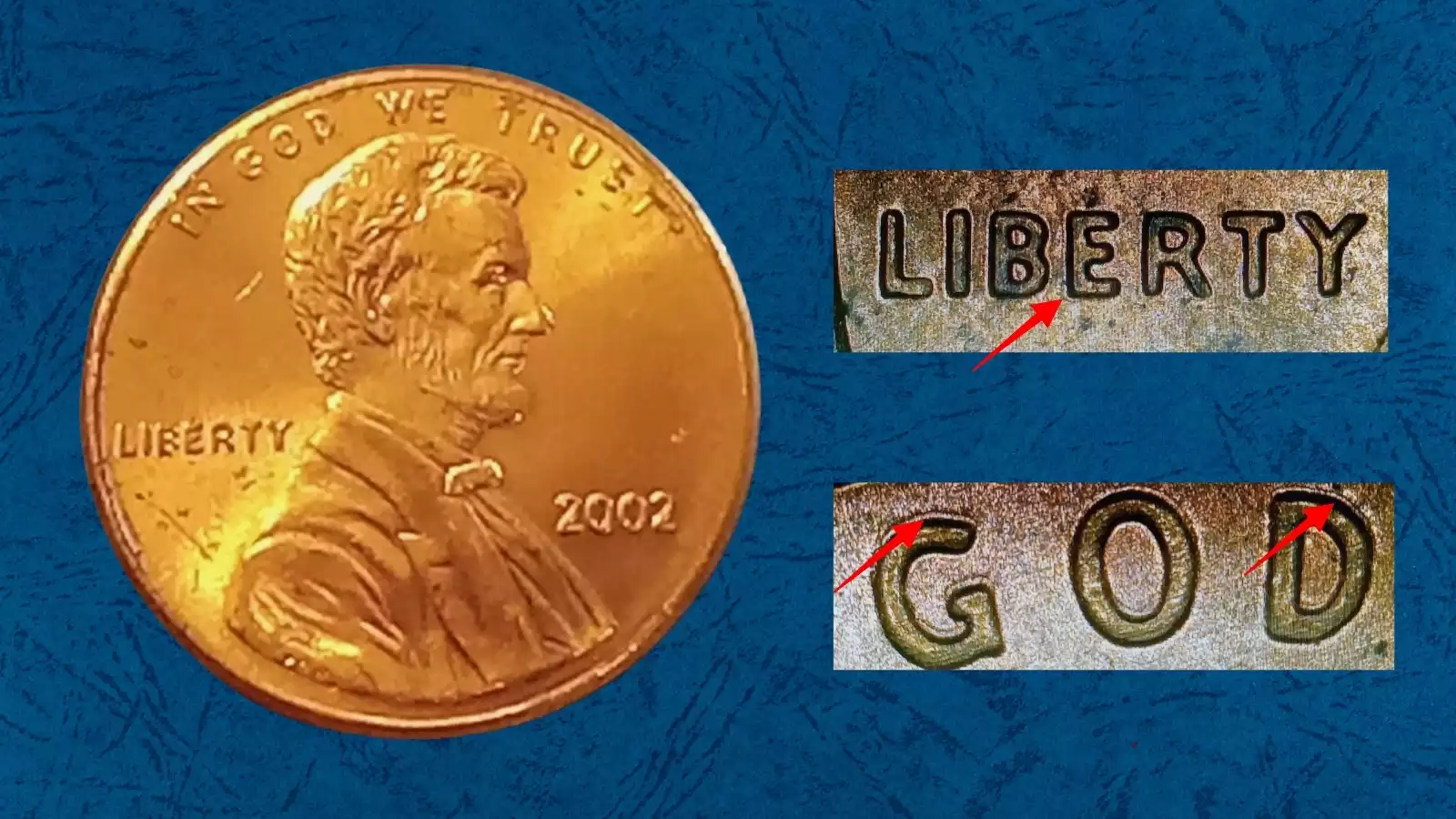 2002 penny Doubled Die Obverse (DDO) showing doubling on Lincoln portrait and LIBERTY inscription
